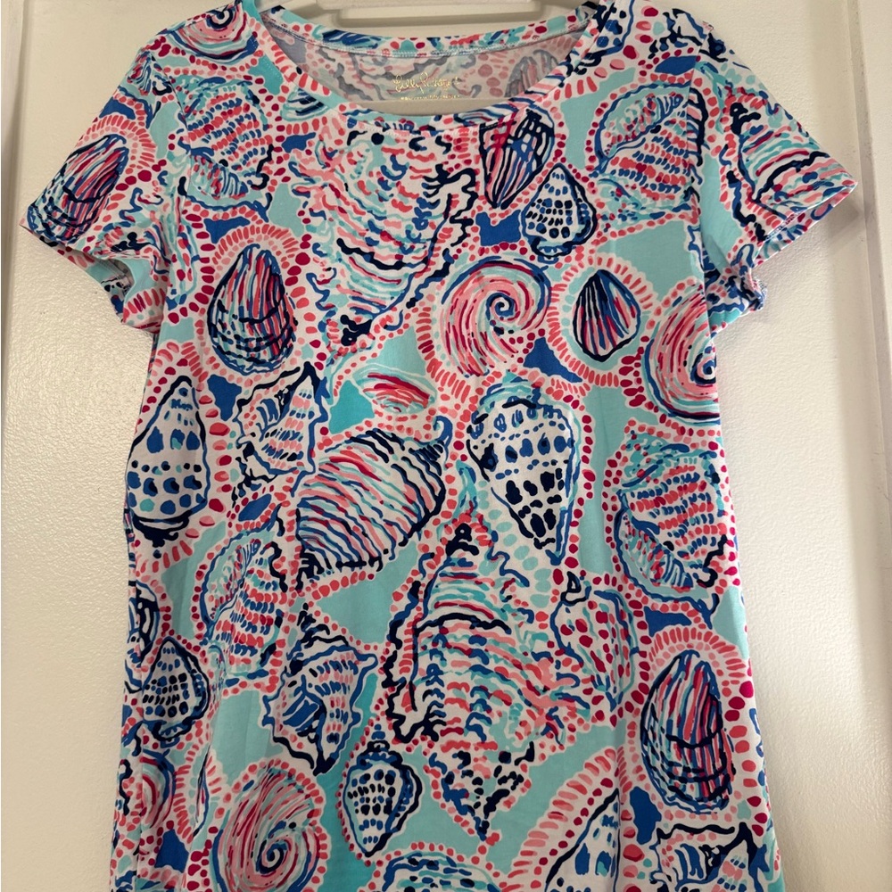 Lilly Pulitzer Seafoam Shell-Print Short Sleeve Tee Pink and Navy Never Worn XL